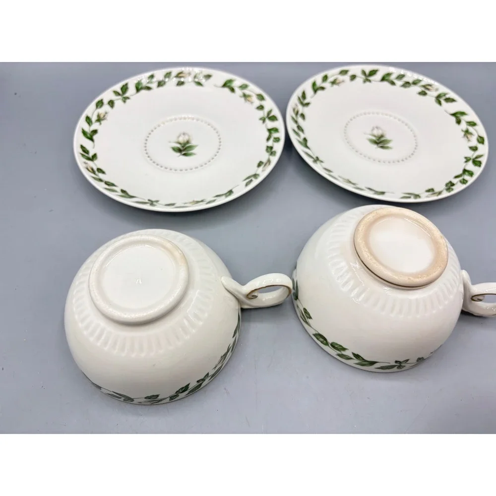 Hall China Cameo Rose‎ Tea Cup and Saucer Set of 2 Vintage Floral Gold Trim